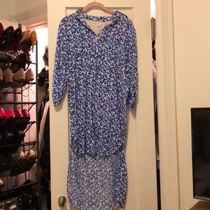 White and blue high low dress